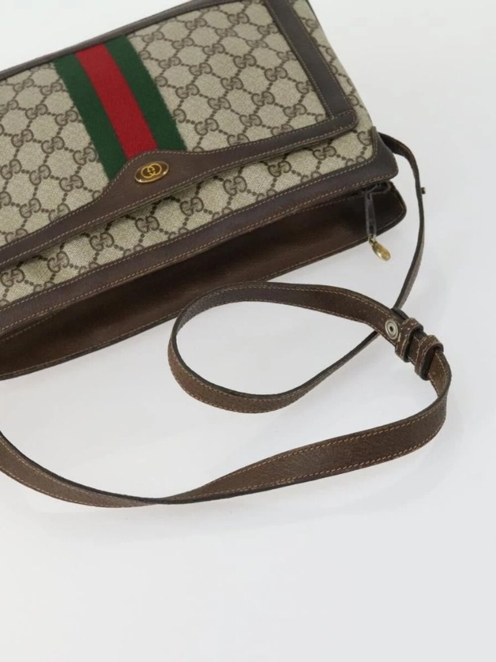 GUCCI GG Supreme Web Sherry Line Bag PVC Beige Gold 41 001 4085 Auth 156428 - Picture 8 of 16